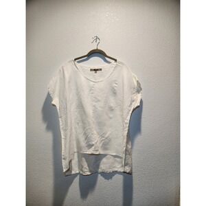 NWOT FLAX 100% Linen White Short Sleeve Layered Hem Top Size‎ S Lithuania